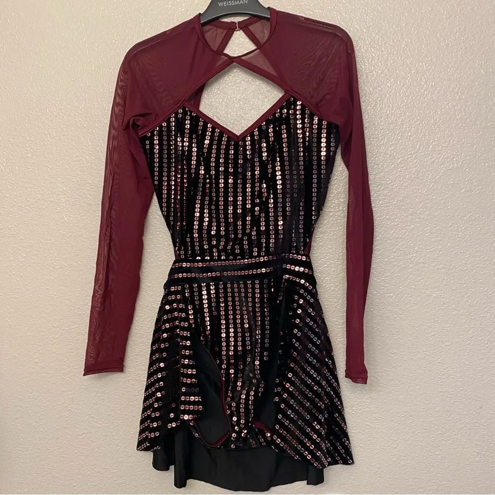 Weissman Elite dance costume burgundy red velvet Need You Tonight D11810 MA